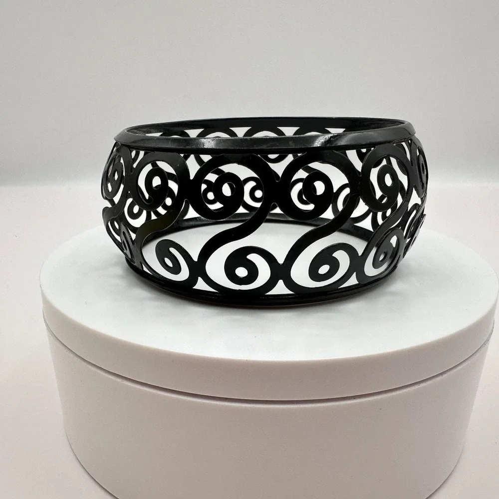Vintage 90s Candle Scroll Collectin Black Metal Jar Candle Holder Votive Jewelry
